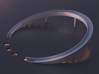 Modern Circular Metal Pergola With Support Columns And Illuminated Lighting On Dark Floor 3d model