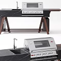 Modern Kitchen Island Design With Black Marble Countertop Grill Sink And Wooden Stands