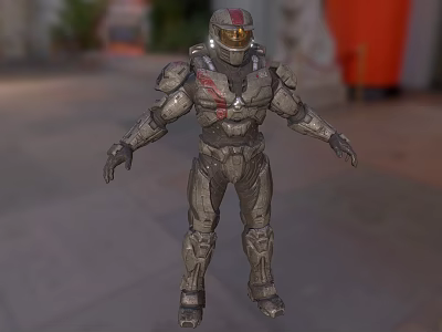 Futuristic Armored Character Standing With Alien Creature In Urban Environment 3d model