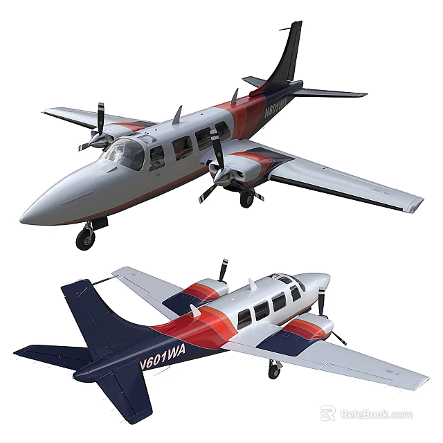 VERTIVIA Passenger Aircraft With Red Blue Stripes White Body And Twin Propellers 3d model 