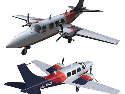 VERTIVIA Passenger Aircraft With Red Blue Stripes White Body And Twin Propellers 3d model