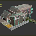 Detached Villa With Red Brick Structure Dark Tiled Roof Windows Balcony And Garden Area