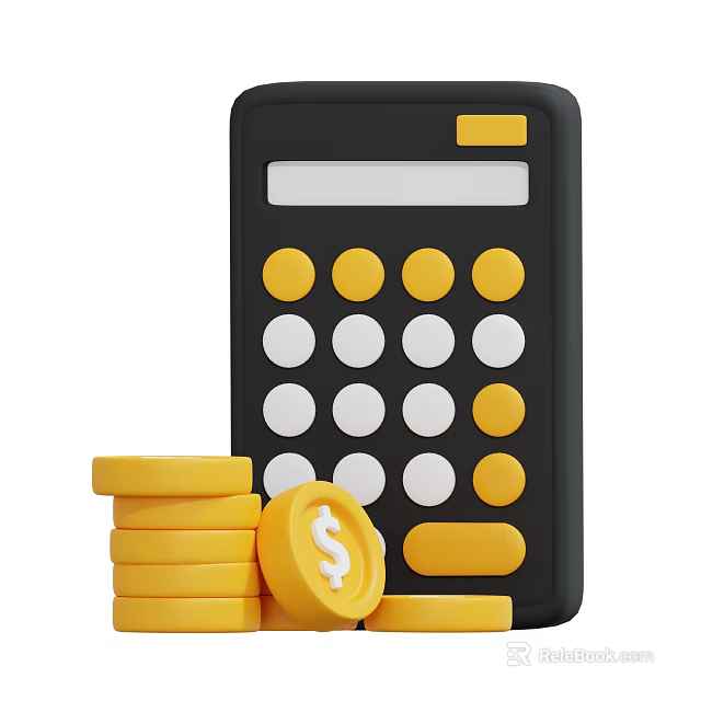 Professional Office Calculator For Financial Tasks With Gold Coins And Dollar Sign 3d model 