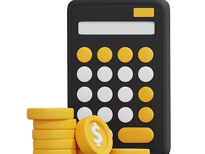 Professional Office Calculator For Financial Tasks With Gold Coins And Dollar Sign 3d model