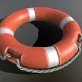 High Visibility Orange Lifebuoy With Bold White Stripes And Braided Rope