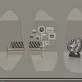 Irregular Shaped Mirrors On Wall With Sofa And Picture Frames Interior Design 3d model