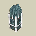 Modern Glass Tower with White Columns Multiple Windows and Contemporary Design 3d model
