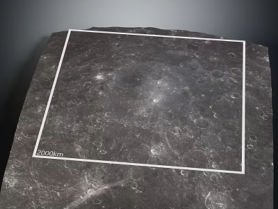 Detailed Lunar Surface Marked With White Square Frame Showing 2000km Area 3d model
