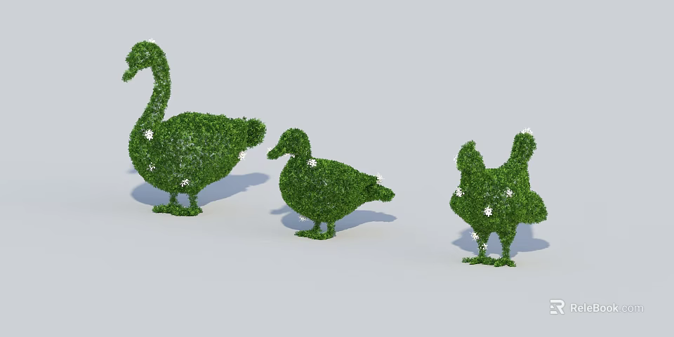 Topiary Bushes Animal Shaped Decorative Garden Shrubs With Small White Flowers 3d model 