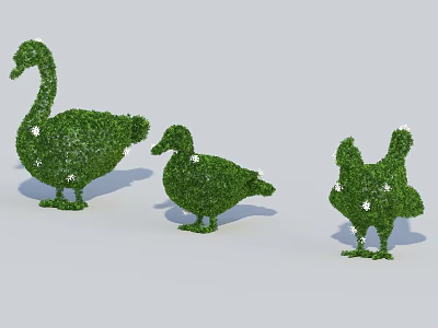Topiary Bushes Animal Shaped Decorative Garden Shrubs With Small White Flowers 3d model