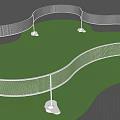 Modern Curved Pergola Design With Evening Lighting Surrounding Trees And Public Rest Area