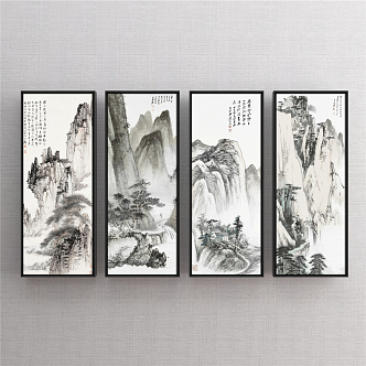 New Chinese Landscape Painting Black and White Living Room Landscape 3d model