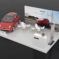 Exhibition Booth For Beijing Jiduocheng With Red Cars White Chairs Reception Desk And Road Buildings