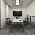 Modern Meeting Room With Long Table Black Chairs And Large Screen TV