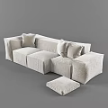 Modern Beige Three-Seater Sofa With Soft Pillows And Matching Ottoman 3d model