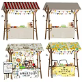 Diverse Market Stalls With Colorful Canopies And Bunting Flags Displaying Assorted Goods