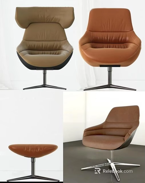 Modern Leather Leisure Chair With Ergonomic Design And Swivel Metal Base 3d model 