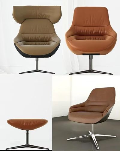 Modern Leather Leisure Chair With Ergonomic Design And Swivel Metal Base 3d model