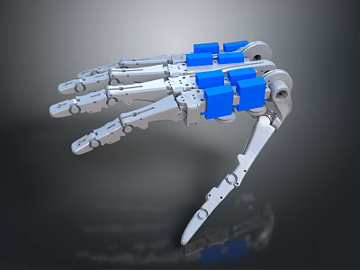Advanced Mechanical Prosthetic Hand Device With Silver Metal Structure And Blue Components 3d model