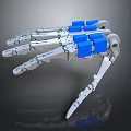 Advanced Mechanical Prosthetic Hand Device With Silver Metal Structure And Blue Components