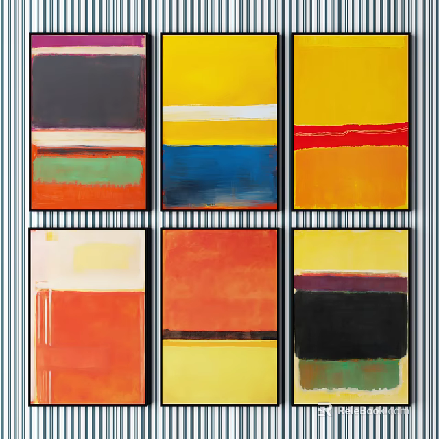 Vibrant Abstract Paintings Featuring Geometric Colors And Striped Background Design 3d model