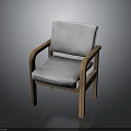 Modern Light Gray Upholstered Chair With Wooden Armrests And Legs
