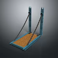 Detailed Small Bridge Model With Blue Structural Design Wooden Deck And Chain Links