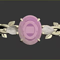 Elegant Gold Ring Featuring Large Pink Gemstone and White Accent Stones with Leaf Vine Design