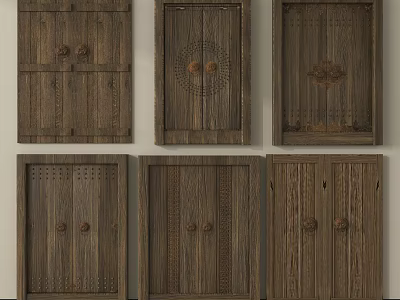 Vintage Wooden Doors Various Styles With Carved Patterns Traditional Design Details 3d model
