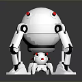 White Spherical Robot With Red Eyes And Mechanical Legs On Gray Reflective Surface
