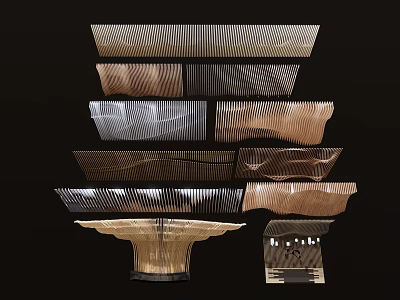Unique Contemporary Ceiling Design With Various Striped Curved And Textured Patterns 3d model