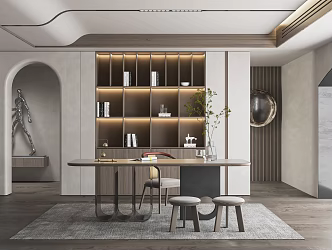 Quiet Study Desk Chair Writing Desk Bookcase Desk Lounge Chair Chandelier Decorative Cabinet 3d model