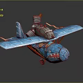 Blue Vintage Airplane Model With Red Nose Textured Wings And Metallic Propeller