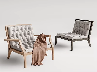 Modern Leisure Chairs Featuring Wooden Frame Tufted Cushion And Brown Blanket 3d model