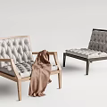 Modern Leisure Chairs Featuring Wooden Frame Tufted Cushion And Brown Blanket