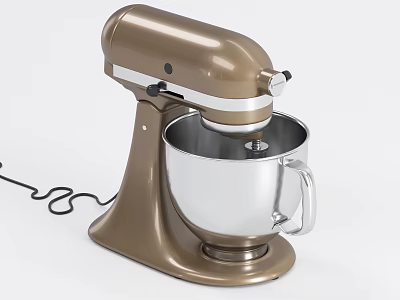Modern Kitchen Stand Mixer In Golden Brown Design With Stainless Steel Bowl 3d model