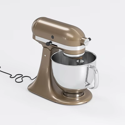 Modern Kitchen Stand Mixer In Golden Brown Design With Stainless Steel Bowl 3d model