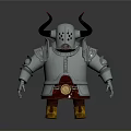 Man In Silver Fantasy Armor With Horned Helmet Red Tunic And Yellow Boots