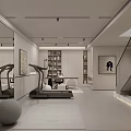 Modern Basement Interior Design With Spacious Area White Walls Staircase And Treadmill