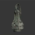 Ancient Chinese Bronze Vessel With Intricate Carvings And Bird Shaped Handle