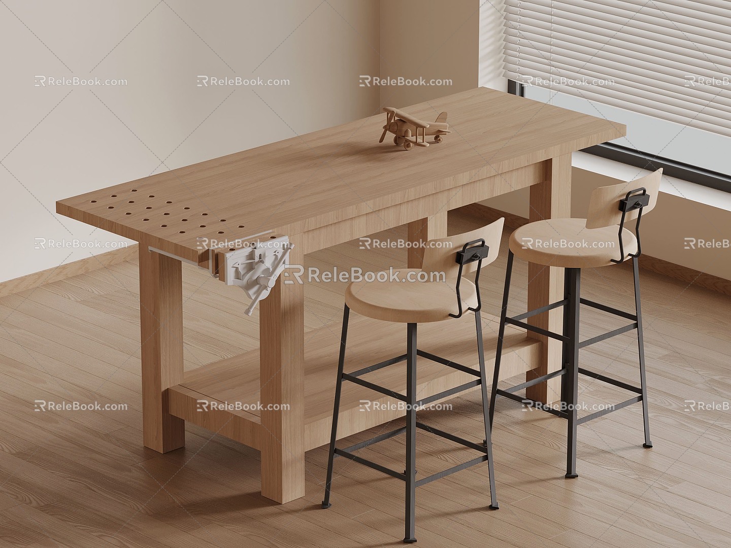 07 Workbench Modern Handicraft Workshop Tables and Chairs 3d model