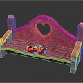 Cute Pink Outdoor Bench With Heart Shaped Cutout Backrest And Colorful Decorative Patterns On Seat