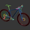 Black Mountain Bike With Golden Components Suspension Fork And Wide Tires