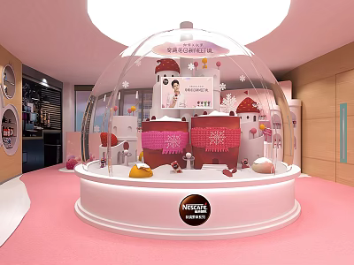 Nestle Xu Fuji Brand Pastry Items Display Dome With Pink Interior And Decorations 3d model