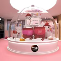 Nestle Xu Fuji Brand Pastry Items Display Dome With Pink Interior And Decorations