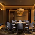 Elegant Modern Private Dining Room Interior With Round Dining Table Gray Chairs And Warm Lighting 3d model