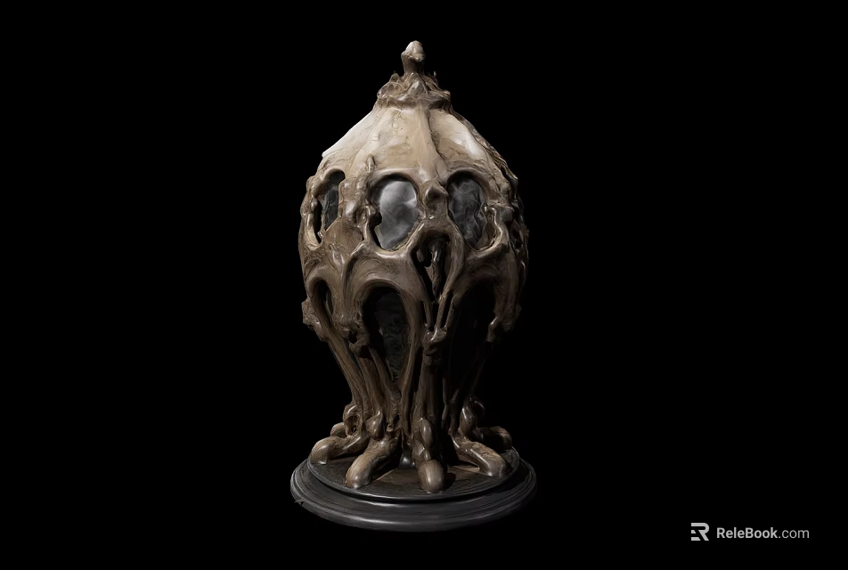 Artistic Decorative Ornament Set With Intricate Carved Design And Black Base 3d model 