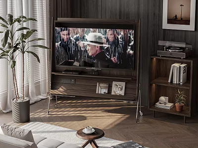 TV Set In Modern Living Room With Plants And Furniture 3d model
