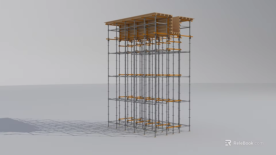 Construction Site With Tall Metal Scaffolding And Wooden Frame Structure 3d model 