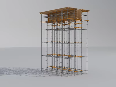Construction Site With Tall Metal Scaffolding And Wooden Frame Structure 3d model